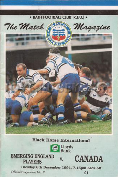 1994 Emerging England v Canada  Rugby Programme